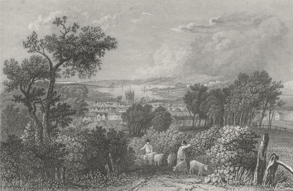 IOW. Newport from the South-Bartlett c1840 old antique vintage print picture